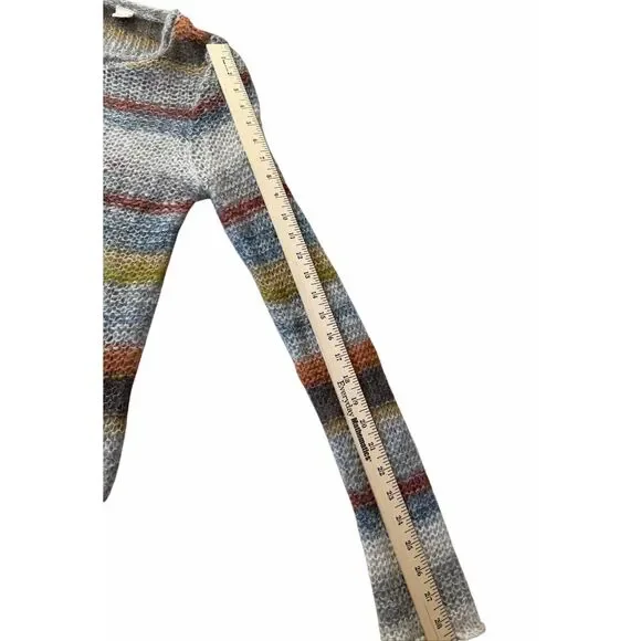 Anthropologie MOTH Sweater Crewneck Raya Striped Open Knit Wool Mohair size Medi - Picture 6 of 7